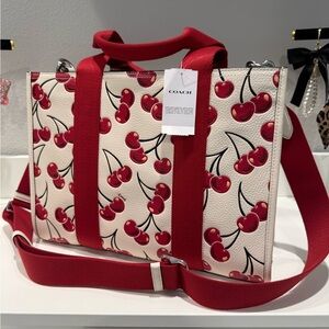 NWT Coach Cherry Print leather Tote - Red and White